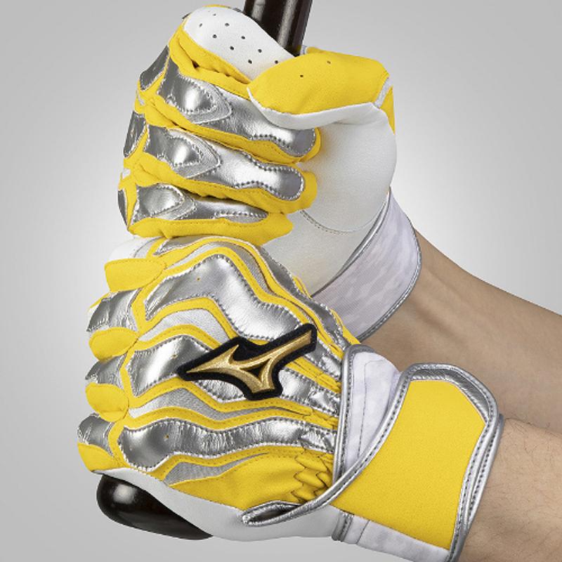 Mizuno バッティング用手袋 25cm シルバー/イエロー