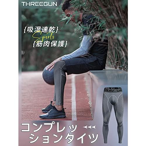 [THREEGUN] スポーツタイツ メンズ コンプレッション ロング タイツ スパッツ ランニングタイツ トレーニングウェア 通気 吸湿 速乾 スポーツ(グレー-S)｜taidaihonpo｜03