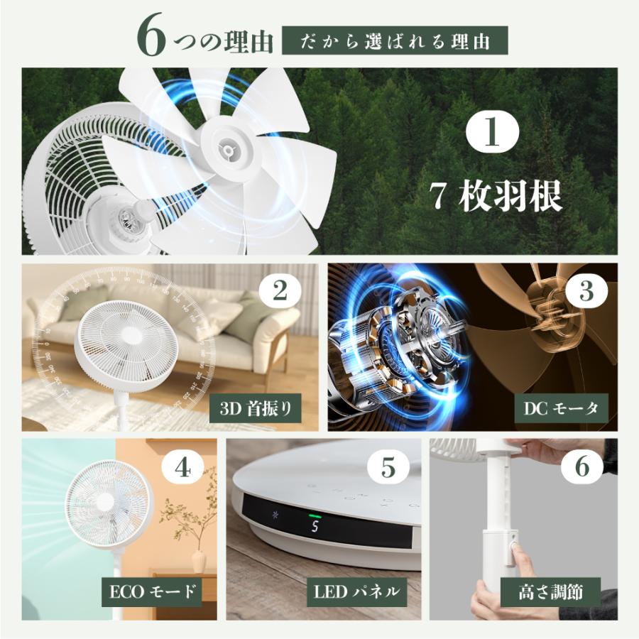 サーキュレーター 扇風機 DCモーター 12段階風量調節 7枚羽根 3D