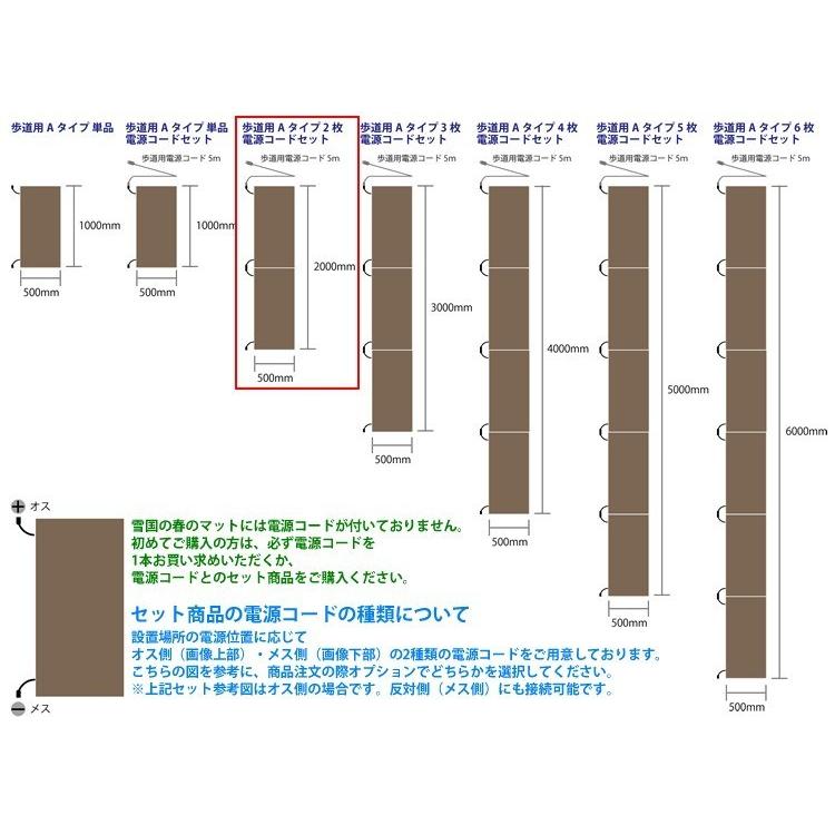 融雪マット 歩道用Aタイプ 2000×500×20ｍｍ 電源コードセット [雪国の春]の画像