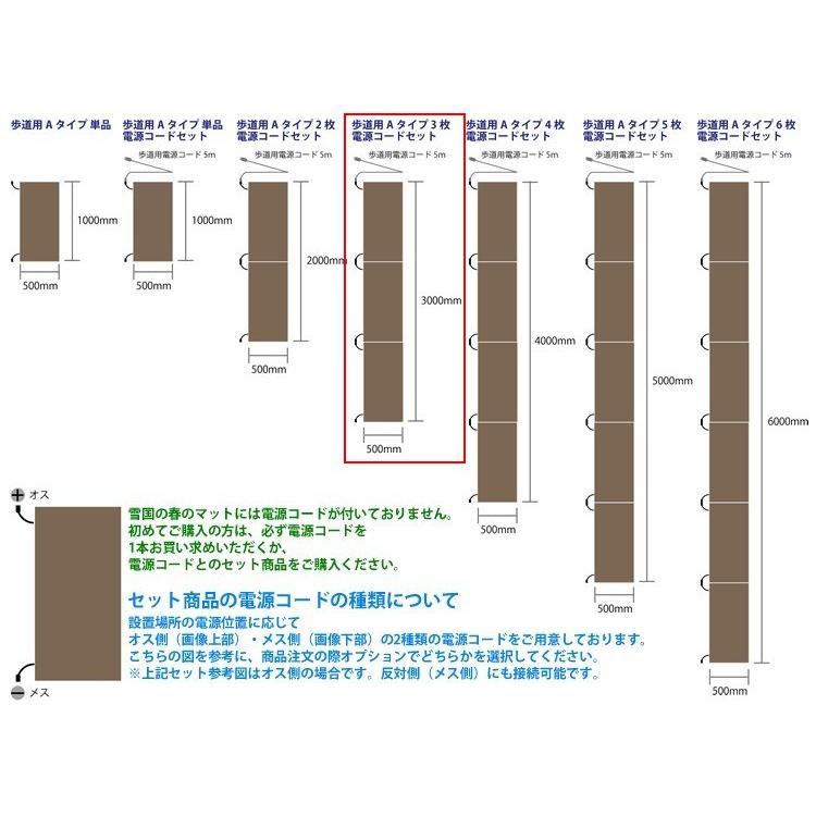 融雪マット 歩道用Aタイプ 3000×500×20ｍｍ 電源コードセット [雪国の春]の画像