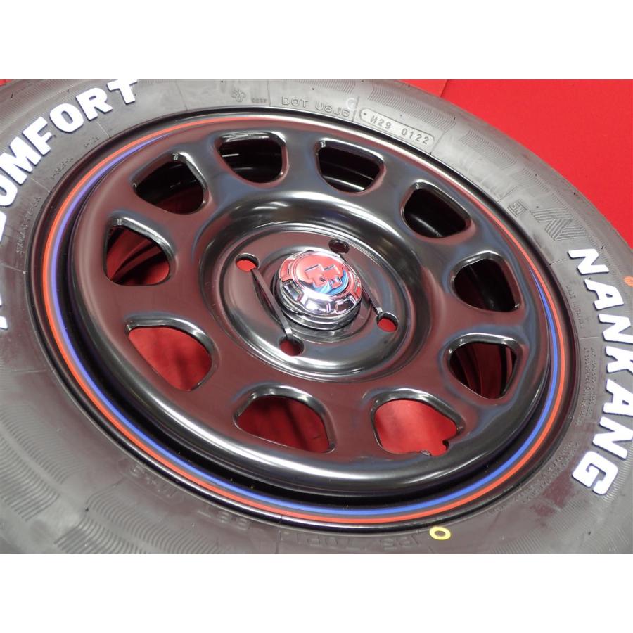 新品タイヤ付 4本 TTD RED&BLUEライン有 5J 14インチ PCD114.3 4穴 +38