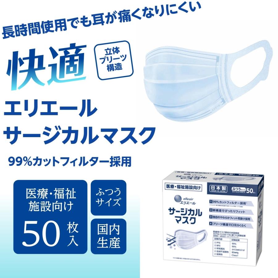 最大76 Offクーポン 日本製 エリエール サージカルマスク 50枚入 ふつうサイズ Aynaelda Com