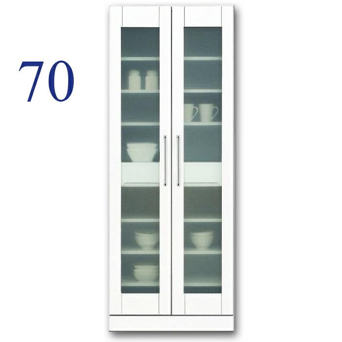 食器棚 完成品 幅70cm 収納 鏡面 ホワイト 白 カップボード ガラス扉 モダン :1640038000:大宝家具 - 通販 ...