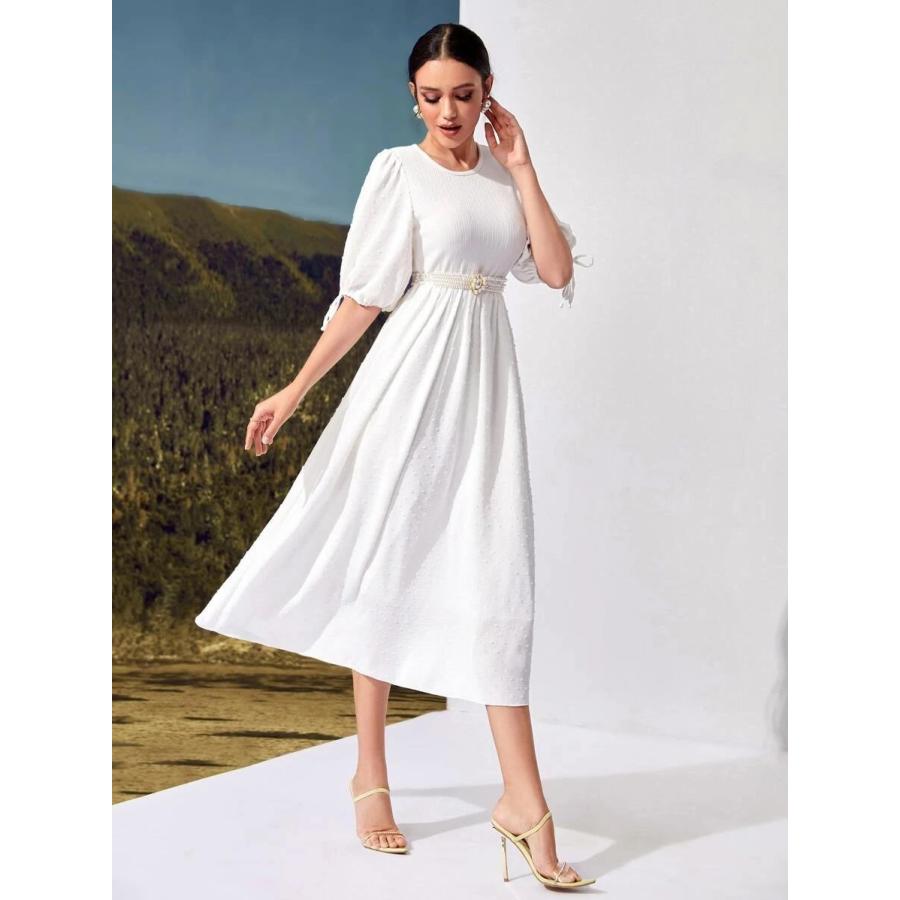 人気のファッションブランド スイスドット パフスリーブ ノットカフ ベルトなし ドレス Materialworldblog Com