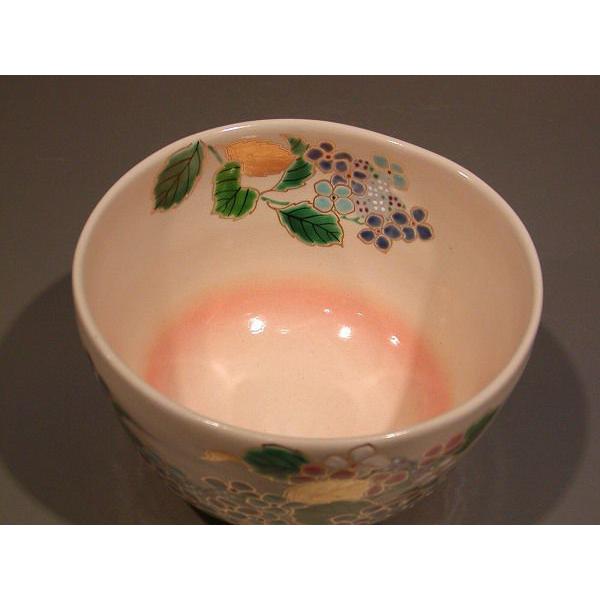 茶道具 抹茶茶碗 色絵 紫陽花（あじさい）、京焼 東福窯 中村