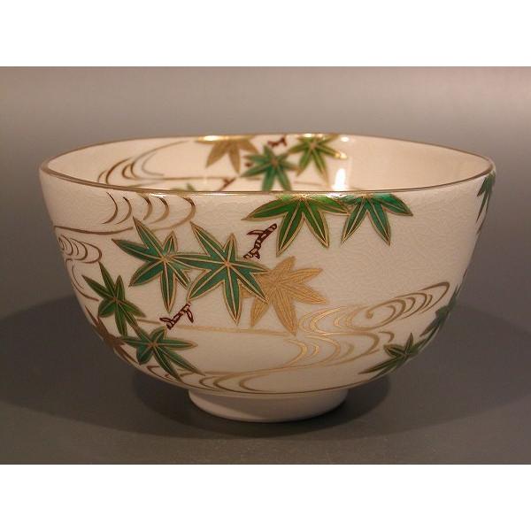 茶道具　抹茶茶碗　色絵　青楓画、京都　相模竜泉作、桐共箱　新品。