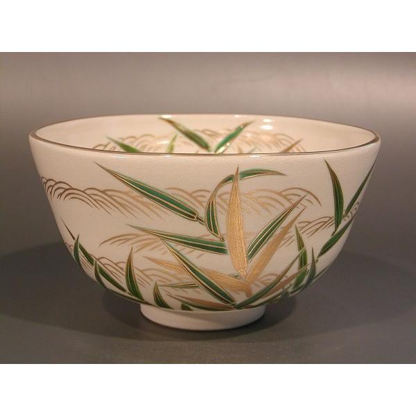 茶道具　抹茶茶碗　色絵　芦画、京都　相模竜泉作、桐共箱　新品。