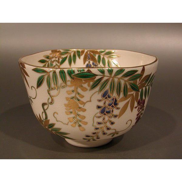 茶道具　抹茶茶碗　色絵　藤画、京焼　相模竜泉作、桐共箱　新品。