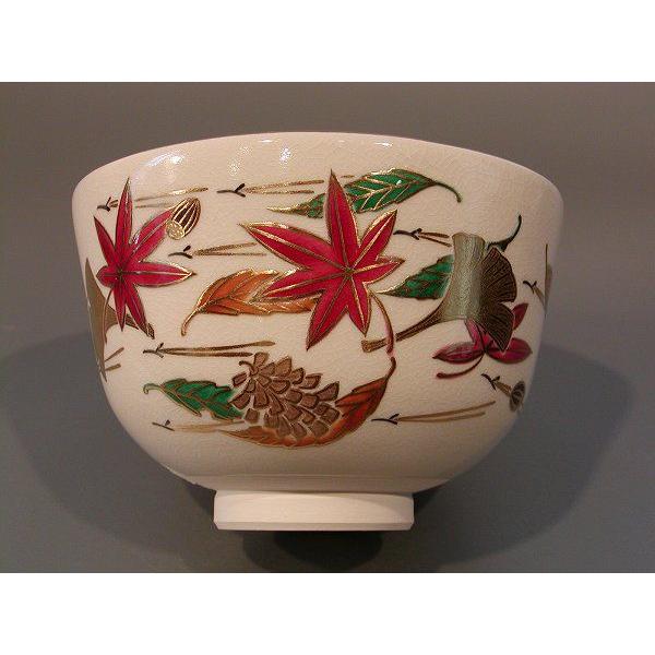 茶道具 抹茶茶碗 色絵 吹寄画、京都 相模竜泉作、桐共箱 新品