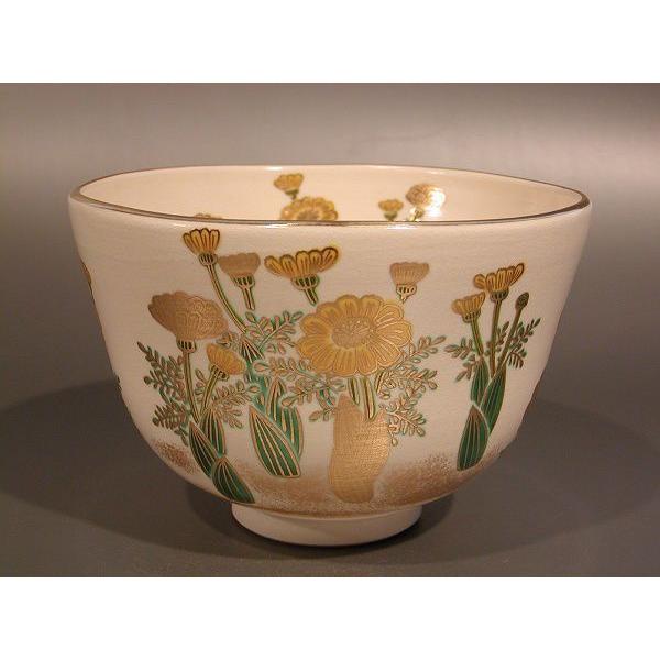 茶道具　抹茶茶碗　色絵　福寿草（ふくじゅそう）画、京都　相模竜泉作、桐共箱　新品、