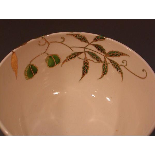 茶道具 抹茶茶碗 色絵 風船葛（かずら）画、 京都 相模竜泉作
