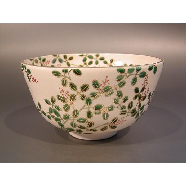 茶道具 抹茶茶碗 色絵 萩（はぎ）画、京都　相模竜泉作、桐共箱　新品。