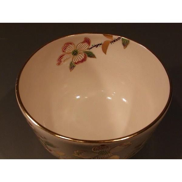 茶道具　抹茶茶碗　色絵　花水木（はなみずき）画、京都　相模竜泉作、桐共箱　新品_2