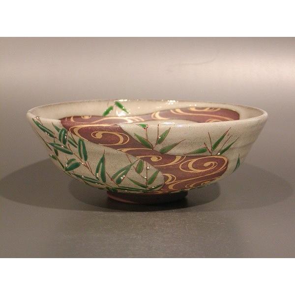 茶道具　抹茶茶碗　光琳水　露笹絵、京焼　中村秋峰作