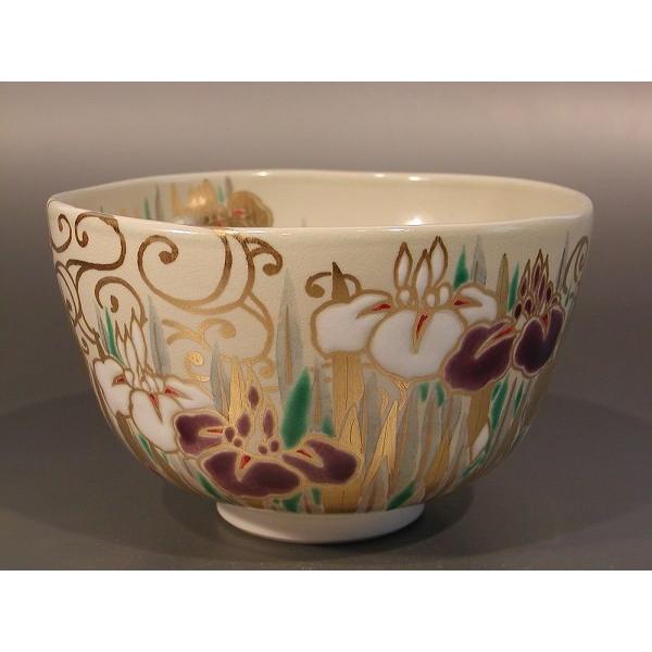 希少 茶道具 抹茶茶碗 色絵 菖蒲（しょうぶ）、京焼 東福窯 中村能久