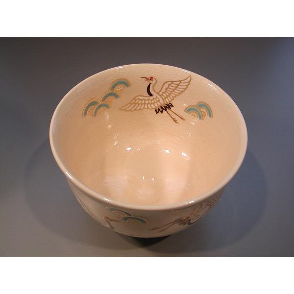 茶道具　抹茶茶碗　色絵　鶴、京焼　山川敦司作、桐共箱　新品。_3