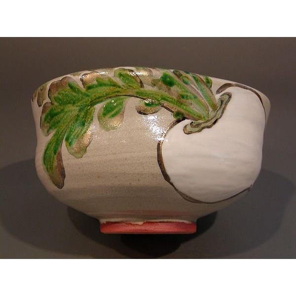 【茶道具】中村良二造　灰釉蕪絵茶碗（共箱） 茶道具 抹茶茶碗 灰釉 蕪（かぶ）絵、京焼 秋峰窯 中村良二作 : 佐藤