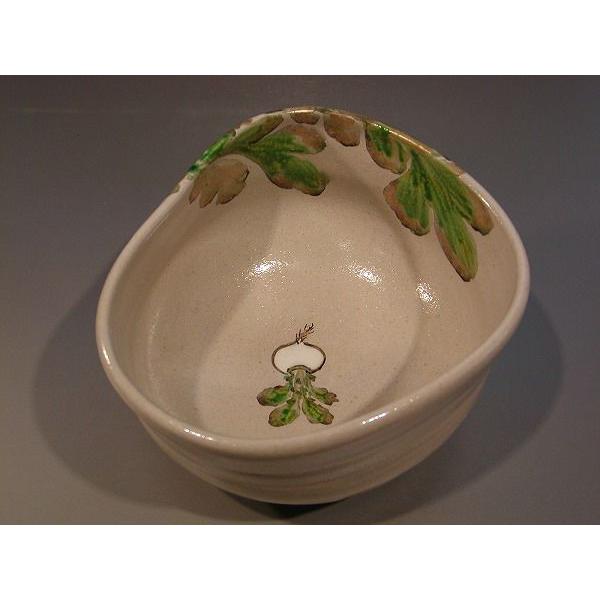 【茶道具】中村良二造　灰釉蕪絵茶碗（共箱） 茶道具 抹茶茶碗 灰釉 蕪（かぶ）絵、京焼 秋峰窯 中村良二作