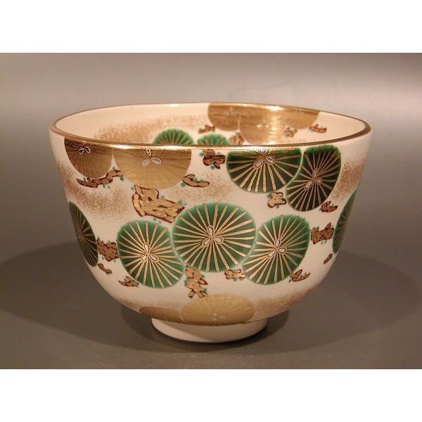 茶道具　抹茶茶碗　色絵　唐松画、京都　相模竜泉作、桐共箱　新品、