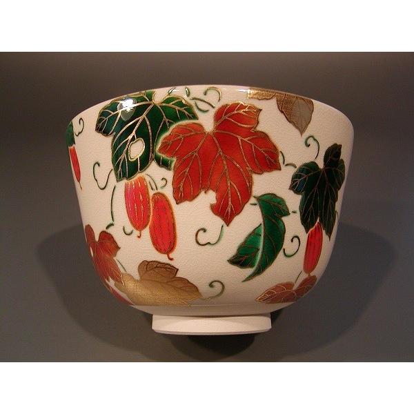 茶道具 抹茶茶碗 色絵 烏瓜（カラスウリ）画、京都 相模竜泉作