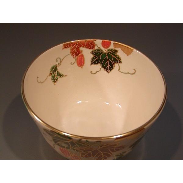 茶道具 抹茶茶碗 色絵 烏瓜（カラスウリ）画、京都 相模竜泉作