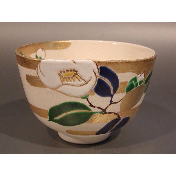 茶道具 抹茶茶碗 色絵 金箔雲 椿絵、京都 山本閑人作 価格タイプ