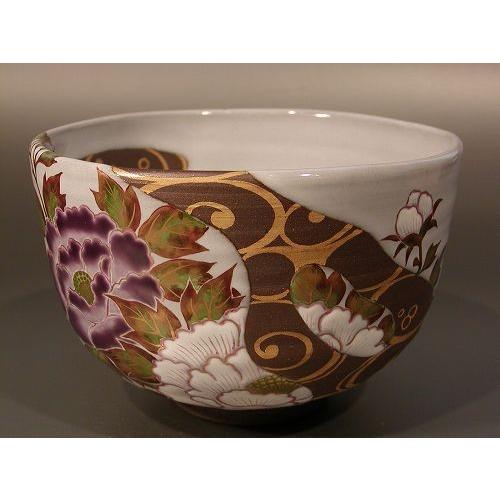 茶道具 抹茶茶碗 光琳水 牡丹絵、京焼 中村秋峰作 : 佐藤大観堂