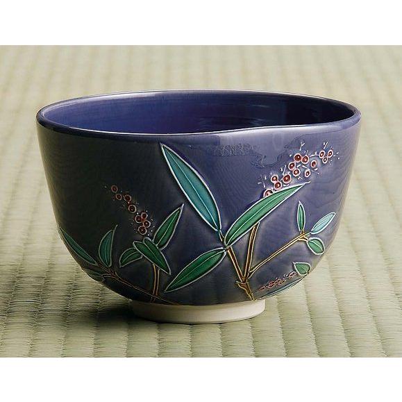 茶道具 抹茶茶碗 紺紫交趾 南天、京都 中村翠嵐作 : 佐藤大観堂