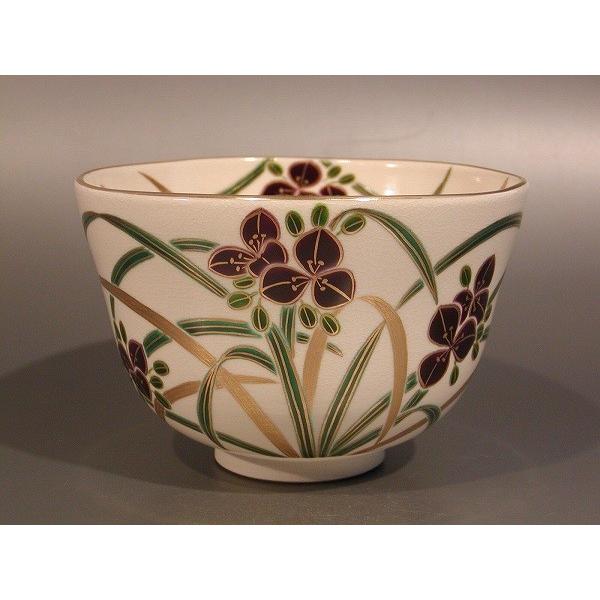 茶道具　抹茶茶碗　色絵　紫露草画、京都　相模竜泉作、桐共箱　新品