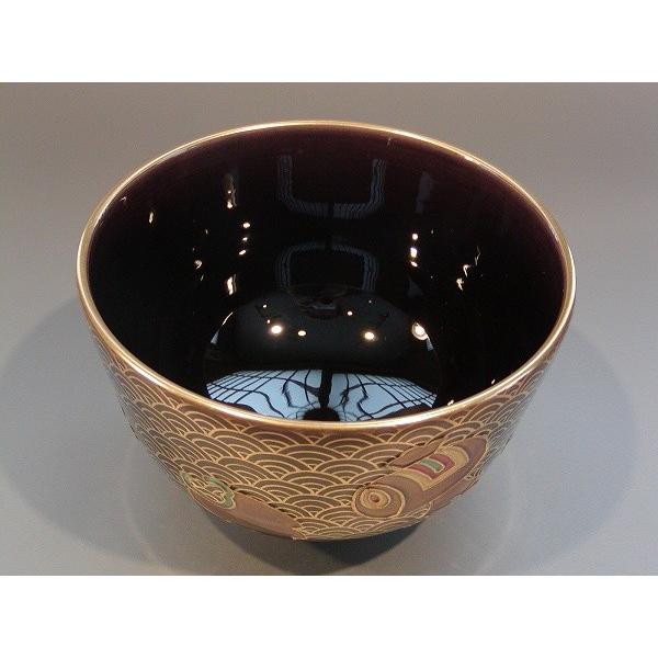 茶道具 抹茶茶碗 紫交趾 青海波 宝尽、京都 中村翠嵐作、桐共箱 新品 