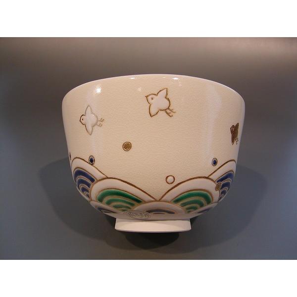 茶道具 抹茶茶碗 色絵 波千鳥画、京都 相模竜泉作 桐共箱□新品