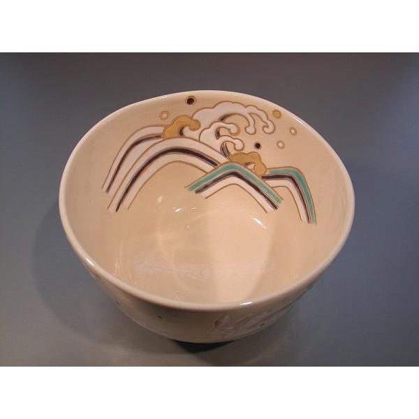 茶道具 抹茶茶碗 色絵 波兎、京焼 東福窯 中村能久（よしひさ