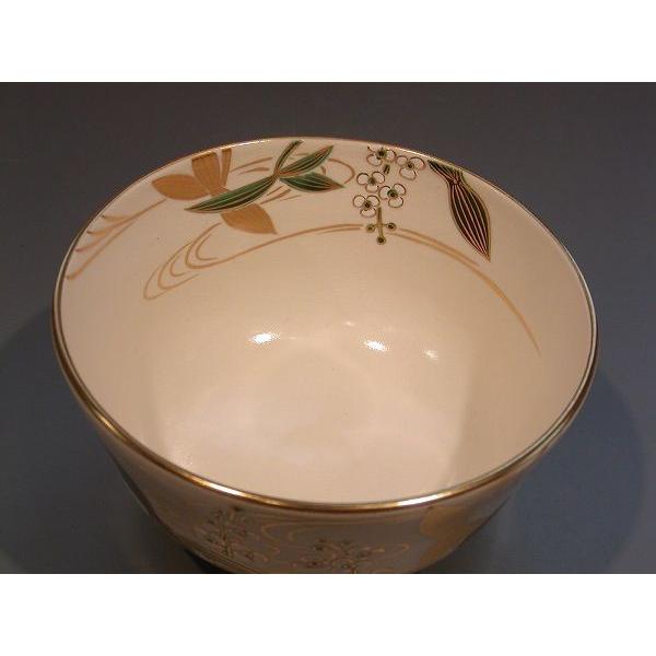 茶道具 抹茶茶碗 色絵 沢瀉（おもだか）画、 京都 相模竜泉作