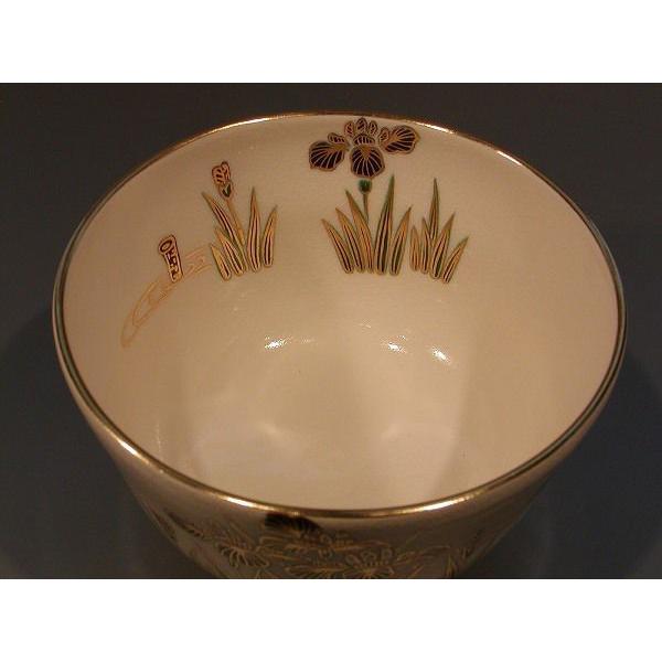 茶道具 抹茶茶碗 色絵 菖蒲画 M19、 京都 相模竜泉作、桐共箱 新品