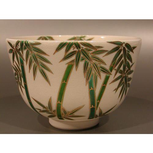 茶道具 抹茶茶碗 色絵 竹林雀画、京焼 相模竜泉作、桐共箱 新品