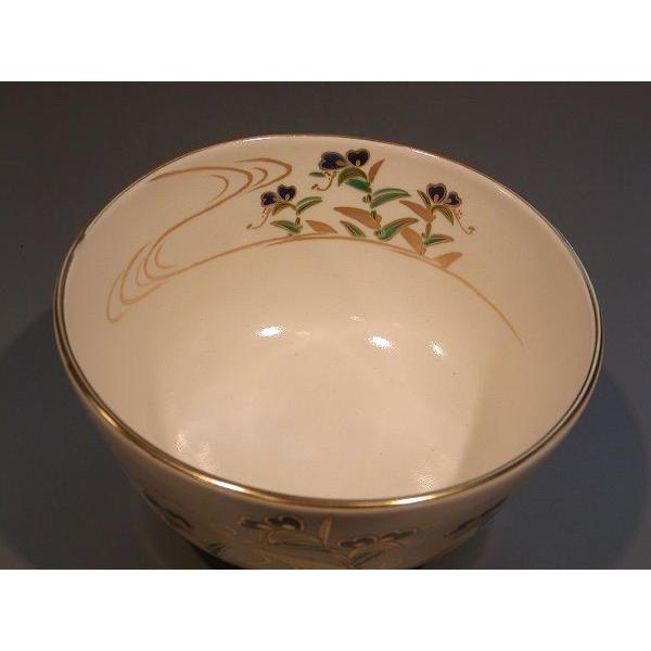 茶道具 抹茶茶碗 色絵 露草（つゆくさ）画、 京都 相模竜泉作