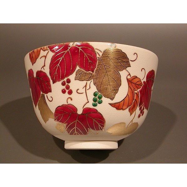 茶道具 抹茶茶碗 色絵 蔦（つた）画、京都 相模竜泉作 桐共箱