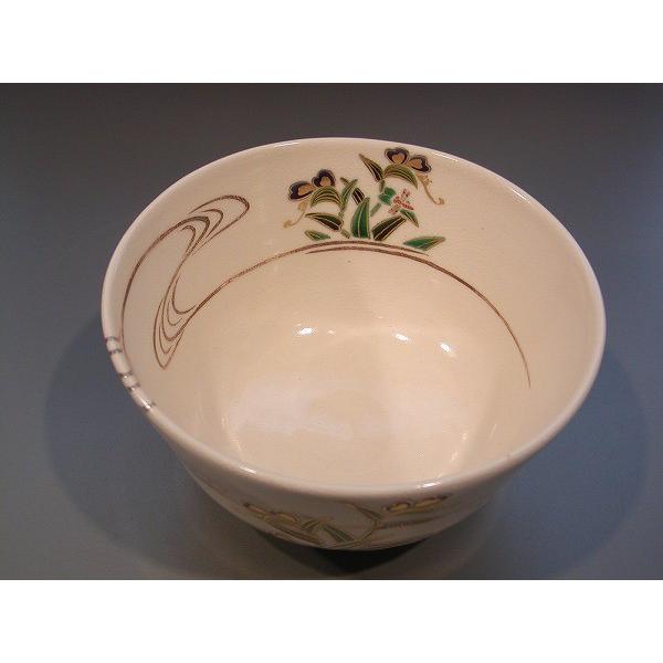 茶道具 抹茶茶碗 色絵 露草に虫 画、京都 相模竜泉作、桐共箱