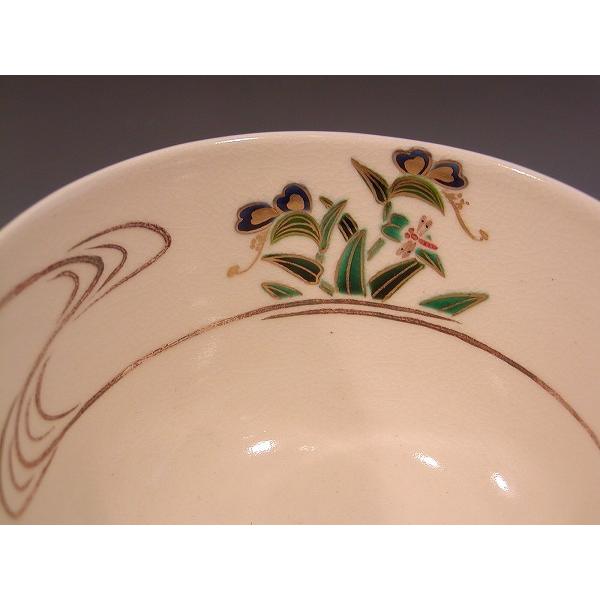 茶道具 抹茶茶碗 色絵 露草に虫 画、京都 相模竜泉作、桐共箱