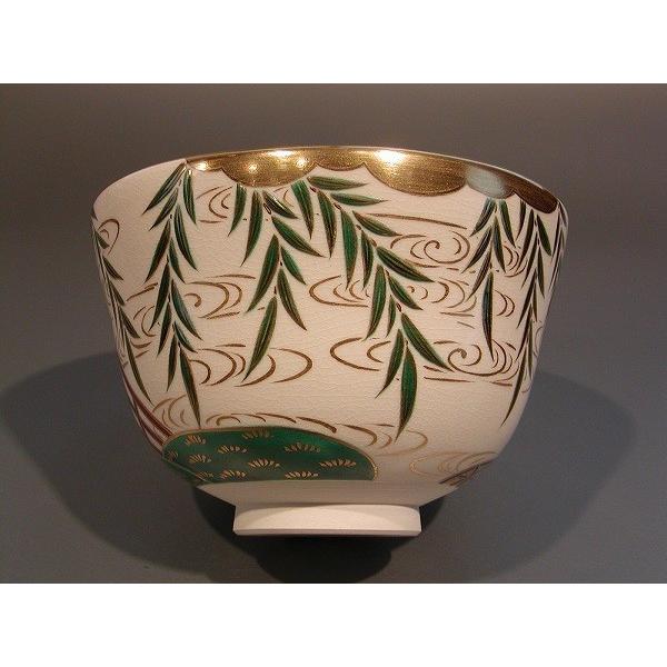 茶道具 抹茶茶碗 色絵 柳橋画、京都 相模竜泉作、桐共箱 新品