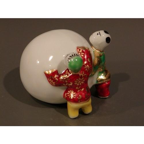蓋置　色絵　雪だるま二閑人　昭阿弥 茶道具 蓋置 色絵 雪だるま二閑人 高野昭阿弥作 和楽庵 : 茶道具