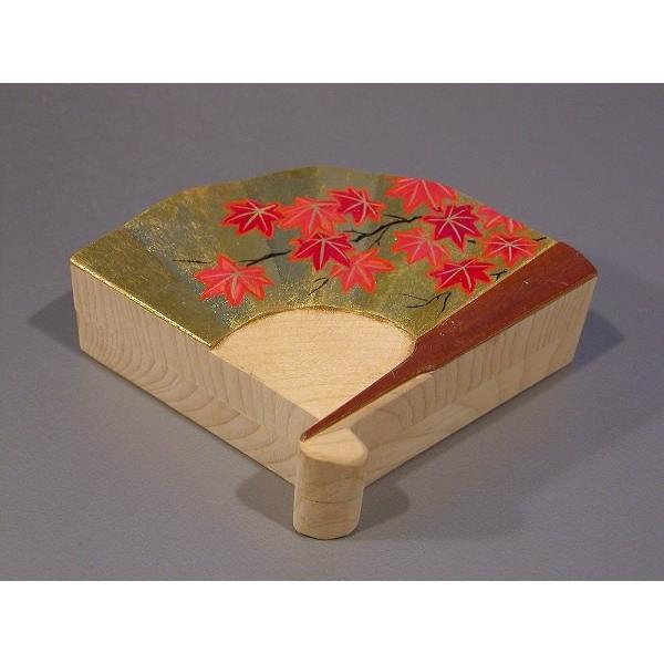 茶道具　香合、榧（かや）金箔　紅葉蒔絵　扇形香合、 越前 蒔絵師　中林星山（ なかばやし せいざん ）作
