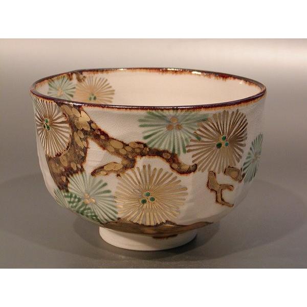 茶道具・茶器　抹茶茶碗　唐松（からまつ）、京都　京焼　山川敦司作、桐共箱　新品。