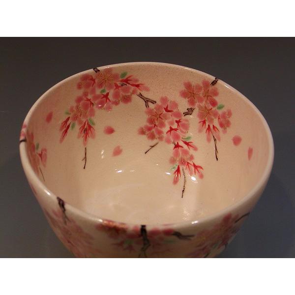 茶道具・抹茶茶碗 紅枝垂（しだれ）桜、伝統工芸士 清水 明