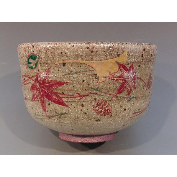 茶道具 抹茶茶碗 色絵 吹寄、京焼 中村清彩（せいさい）作 : 佐藤大観