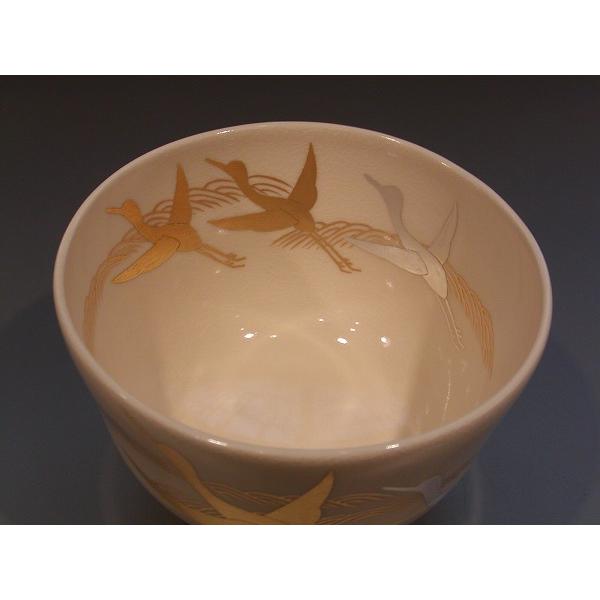 茶道具 抹茶茶碗 金銀彩 鶴画、京都 相模竜泉作、桐共箱 新品 : 佐藤 