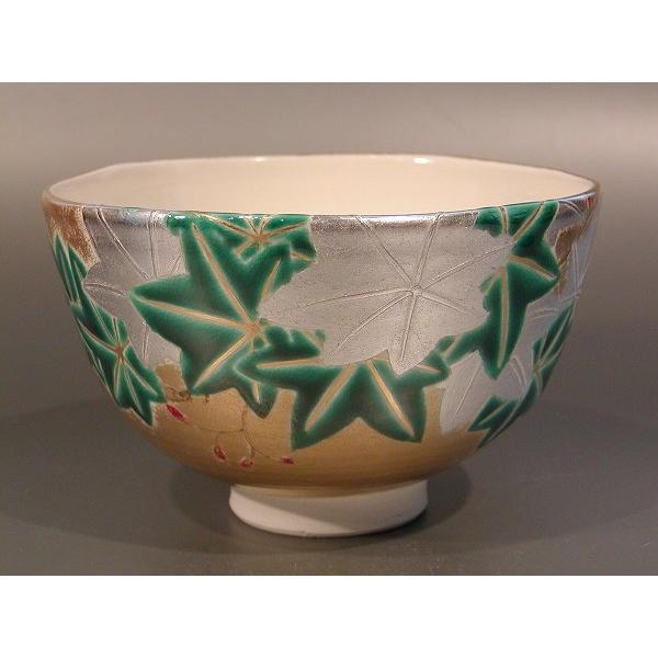 茶道具・抹茶茶碗　金地　楓絵、山川敦司作