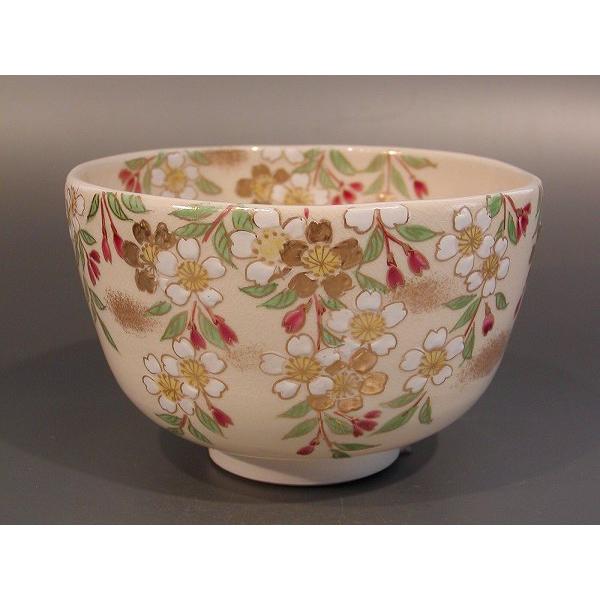 抹茶茶碗　枝垂桜 茶道具 抹茶茶碗 仁清 枝垂（しだれ）桜、京都 壱休窯 窪田常之作、桐