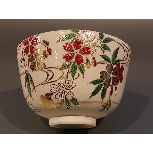 茶道具 抹茶茶碗 色絵 枝垂桜（しだれざくら）、京都 相模竜泉作
